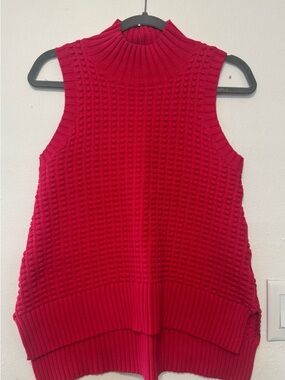 French Connection Popcorn Knit Sleeveless Turtleneck Vest - Barberry Red